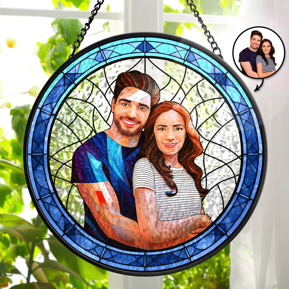 Custom Photo Portrait Couple Family - Stained Glass Suncatcher UK Store